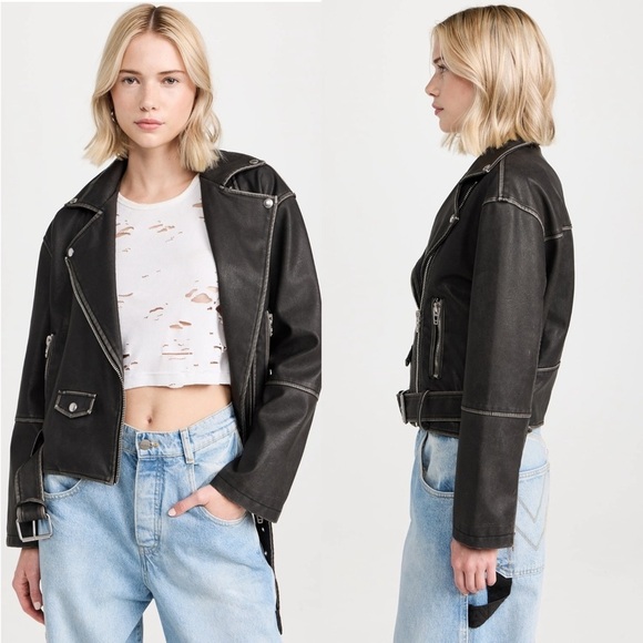 Blank NYC Jackets & Blazers - BLANK NYC Vegan Leather Moto Jacket with Belt